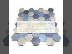 Carreaux de mosaïque hexagonale en métal brossé mélangé bleu et argenté - Carreaux de décoration de sol pour murs d'hôtel/cuisine/salle de bains