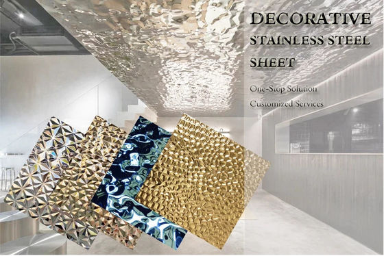 Bon prix Tôle en acier inoxydable 304 couleur argent avec motif de vagues d'eau pour la décoration de plafond en ligne