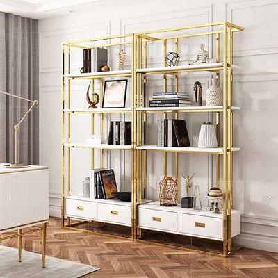 Bon prix 304 201 Champagne Gold Hairline Brossé Miroir En Acier Inoxydable Métal Affichage Bibliothèque Armoires en ligne