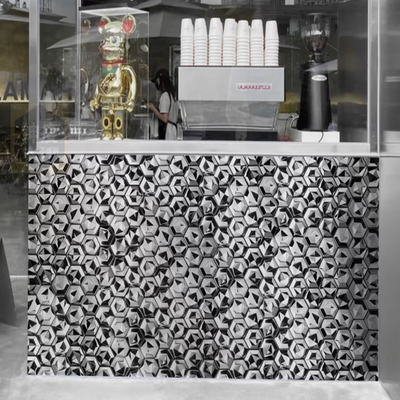 Autocollants 3D pour la cuisine Marbre mosaïque Hexagone noir Pour le café du bar de l' hôtel