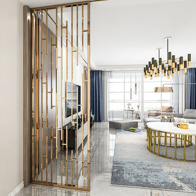 Bon prix Couleur dorée écran en acier inoxydable cloison de forme ronde coiffure avec art verre décoration de salon style de la mode en ligne