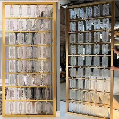 Couleur or ligne de cheveux brossé miroir verre insert mélange 304 en acier inoxydable diviseurs de pièce écran partition