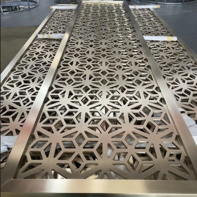 Coupe au laser 3*10ft Jali Projet de décoration d'hôtel Meubles de maison Brosse Écran en acier inoxydable or