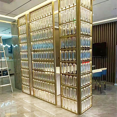 Gold Color Brushed Transparent Glass 304 Stainless Steel Room Dividers For Hotel