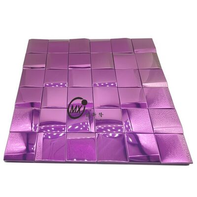 Bon prix Carreaux de mosaïque miroir 3D violets, décoration murale en métal pour dosseret de cuisine/salle de bains, vente en gros de matériaux de décoration intérieure en ligne