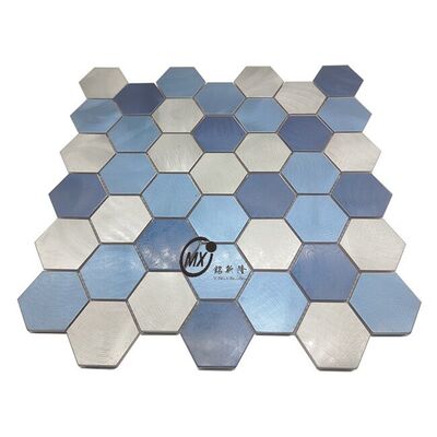 Bon prix Carreaux de mosaïque hexagonale en métal brossé mélangé bleu et argenté - Carreaux de décoration de sol pour murs d'hôtel/cuisine/salle de bains en ligne