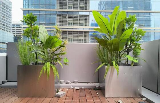 Bon prix Jardinière rectangulaire en acier inoxydable de qualité hôtelière avec option d'éclairage LED en ligne