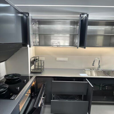 Armoires de cuisine en acier inoxydable pour l' extérieur tailles personnalisables style moderne avec coffre-fort tiroir coulissante et accessoires de stockage