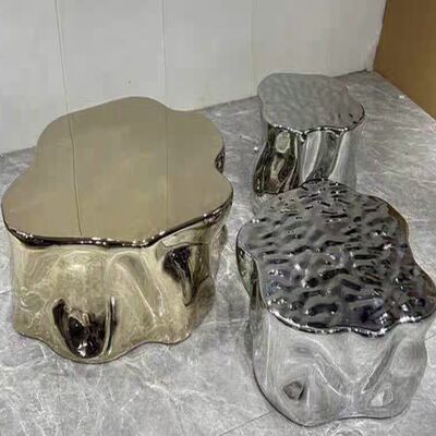 Bon prix Table basse en acier inoxydable miroir/poli, creuse, en forme de nuage, galvanisé, style luxe léger, 201 304 en ligne